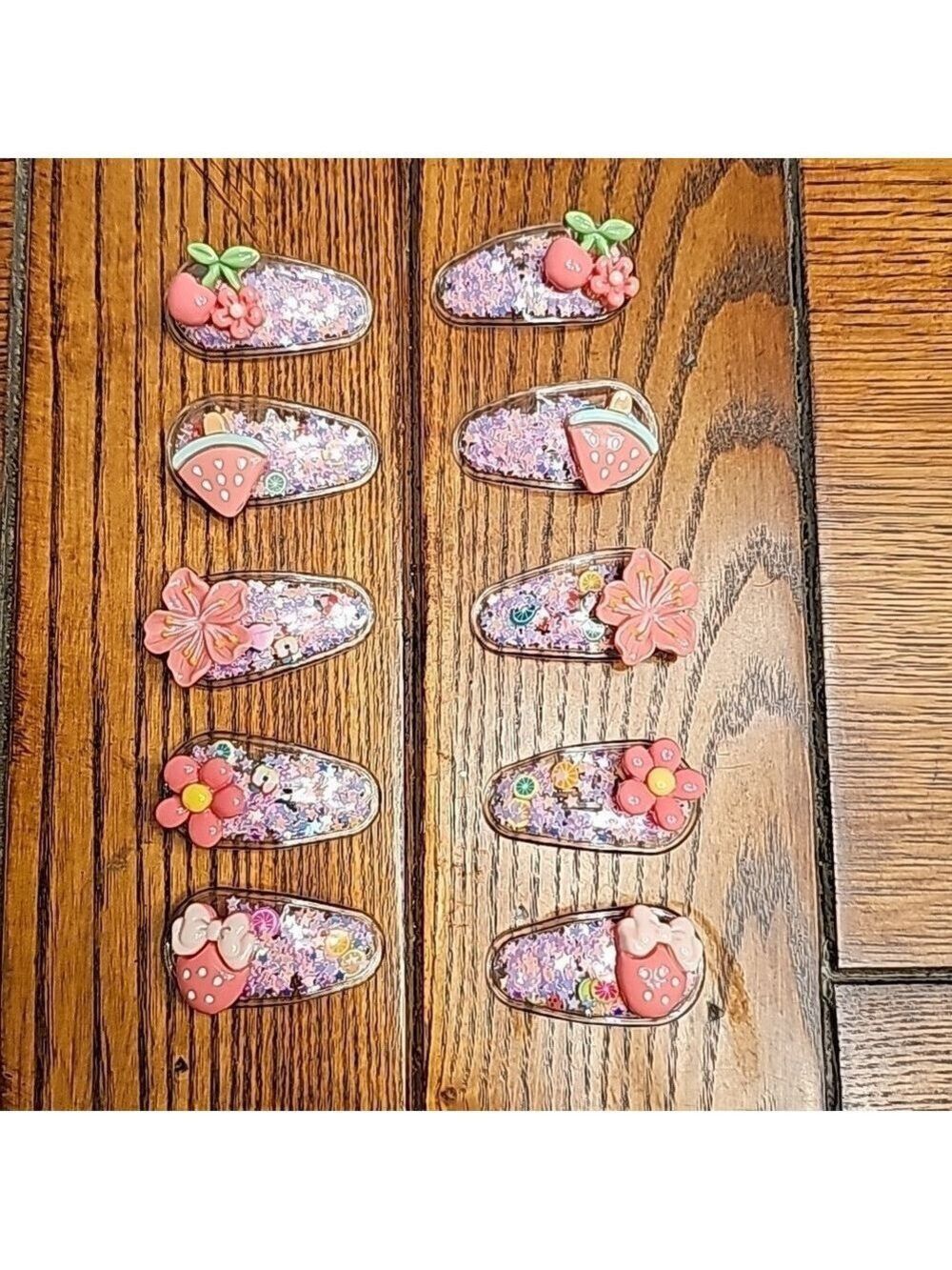 Ten cute pink resin hair clips